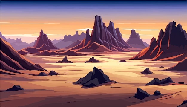 戈壁荒漠沙漠落日风景插画