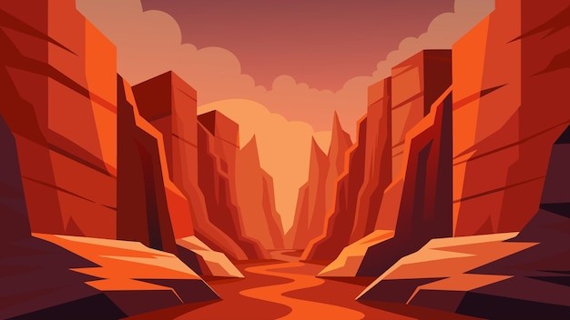 峡谷戈壁荒漠沙漠落日风景插画