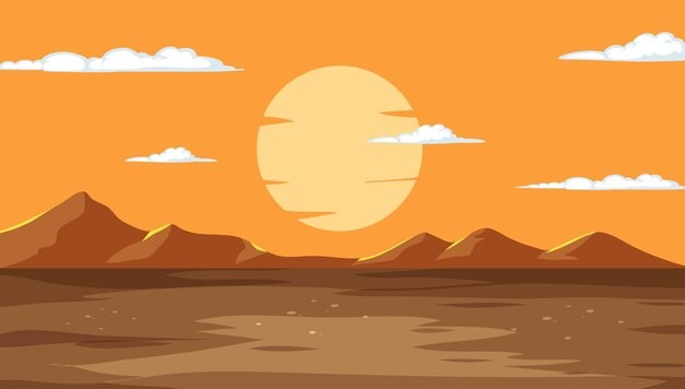 戈壁荒漠沙漠落日风景插画