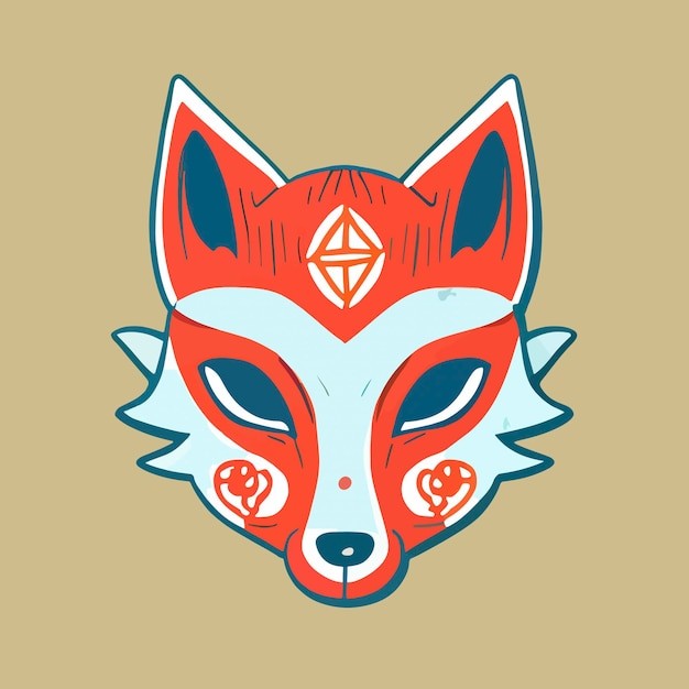 日本狐狸面具插画