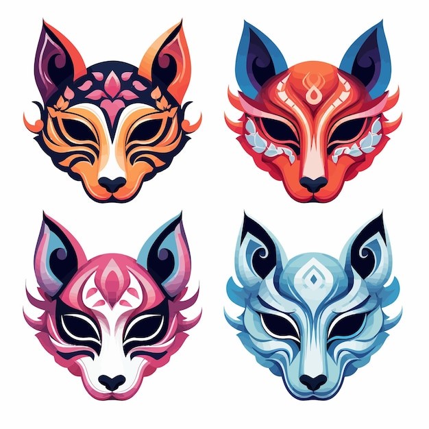 日本狐狸面具插画