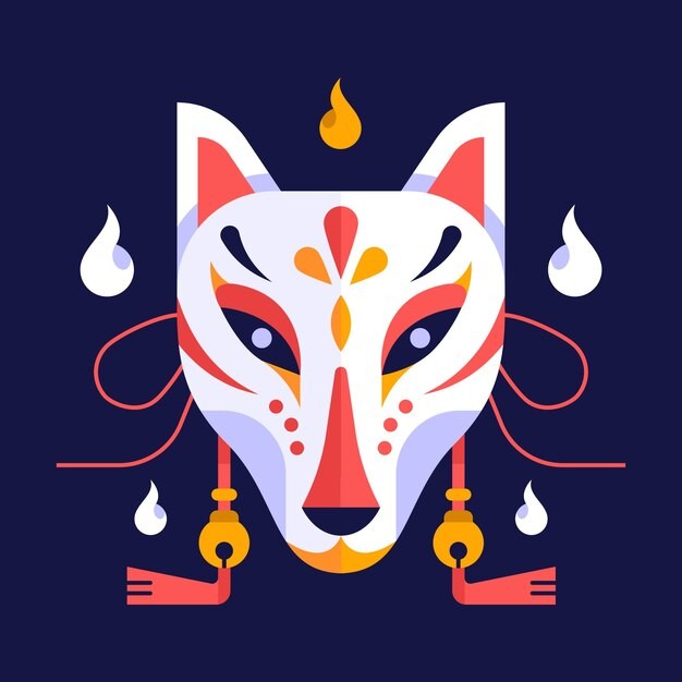 日本狐狸面具插画