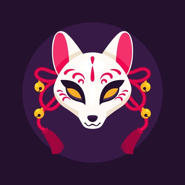 日本狐狸面具插画