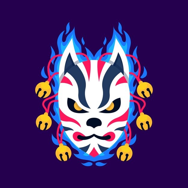 日本狐狸面具插画