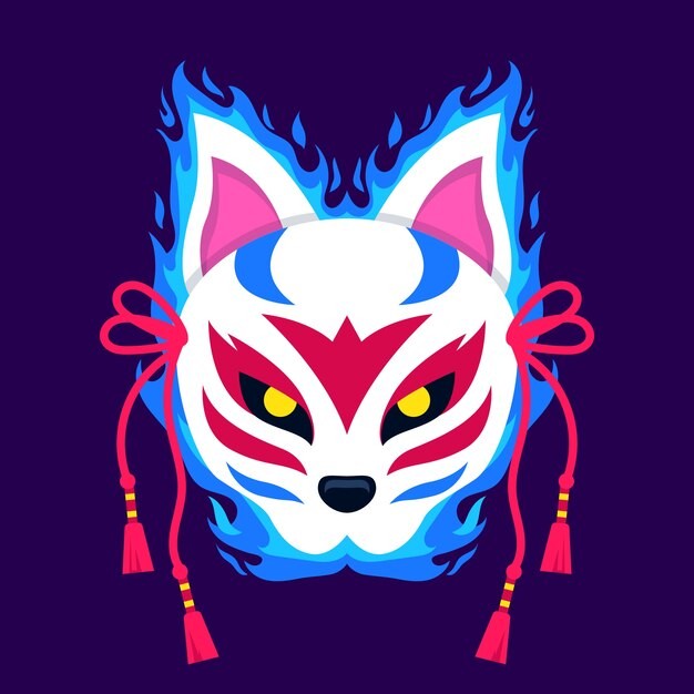 日本狐狸面具插画