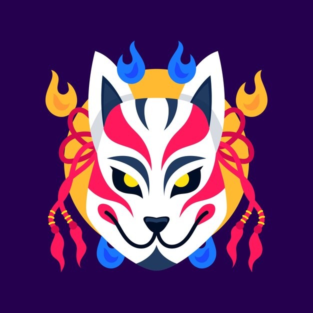日本狐狸面具插画