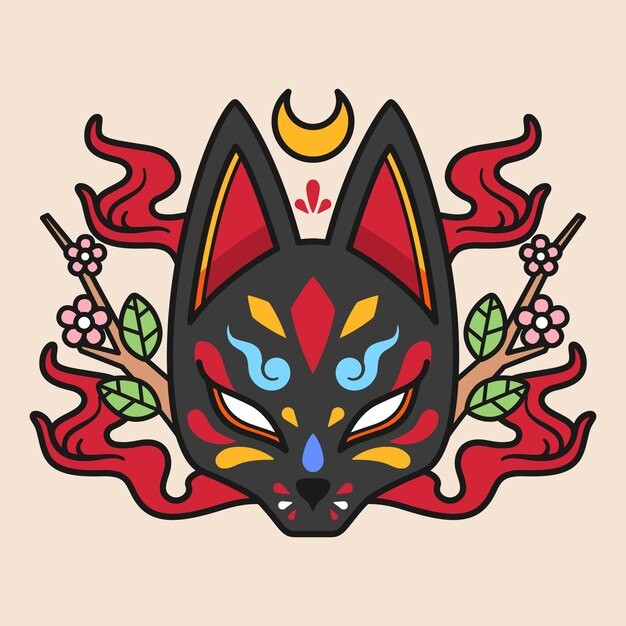 日本狐狸面具插画