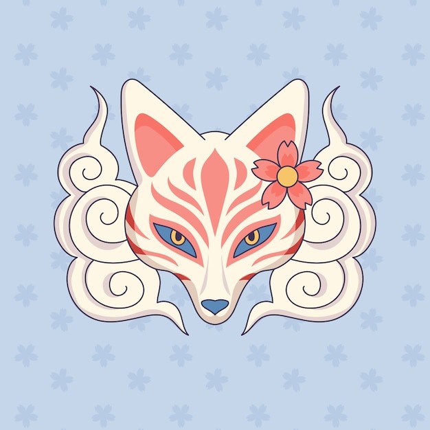 日本狐狸面具插画