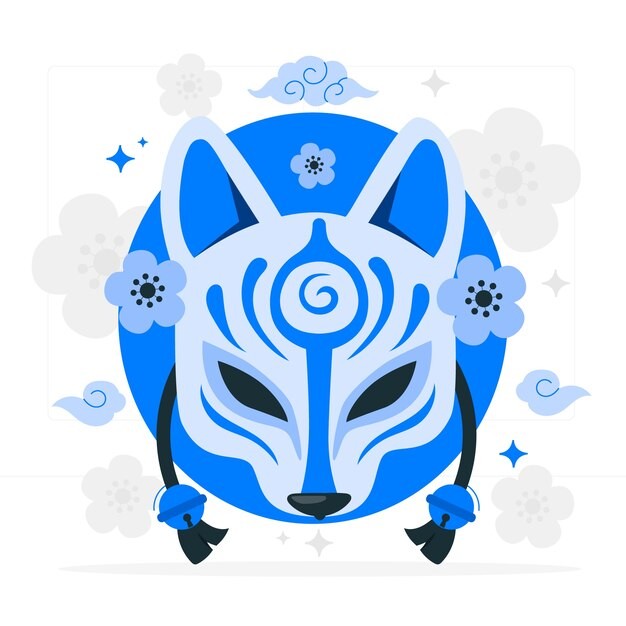 日本狐狸面具插画