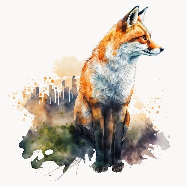 水彩狐狸插画
