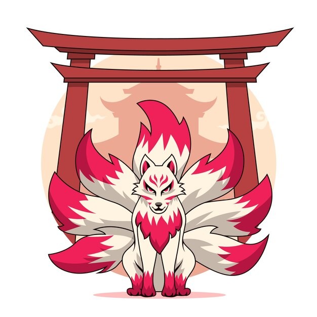 日本日式九尾狐鸟居插画