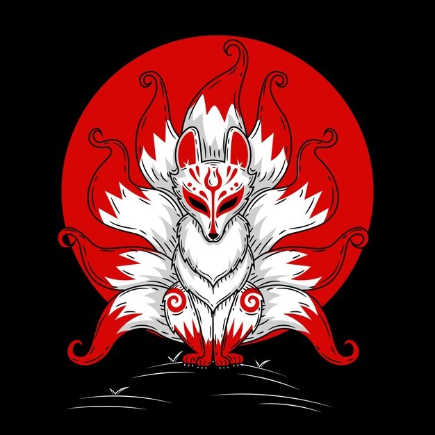 日本日式九尾狐插画