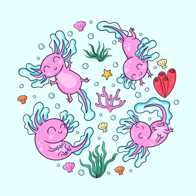 可爱卡通蝾螈插画