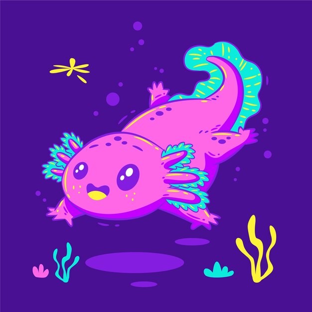 可爱卡通蝾螈插画