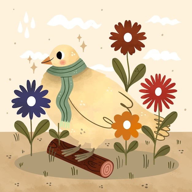 手绘卡通鸟鸽子插画