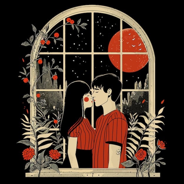 接吻的情侣人物插画