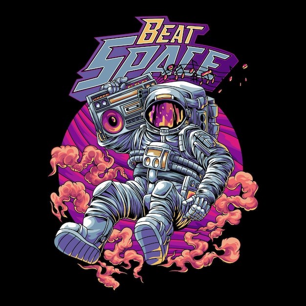 科幻宇航员太空人复古插画