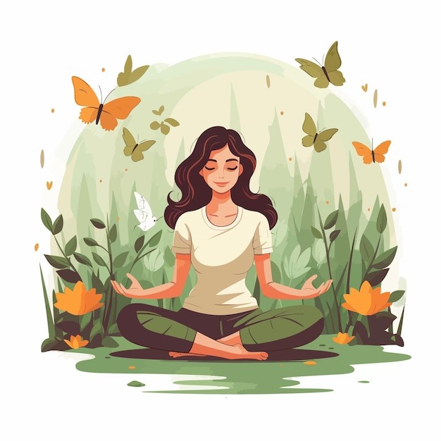 户外做瑜伽的女人插画