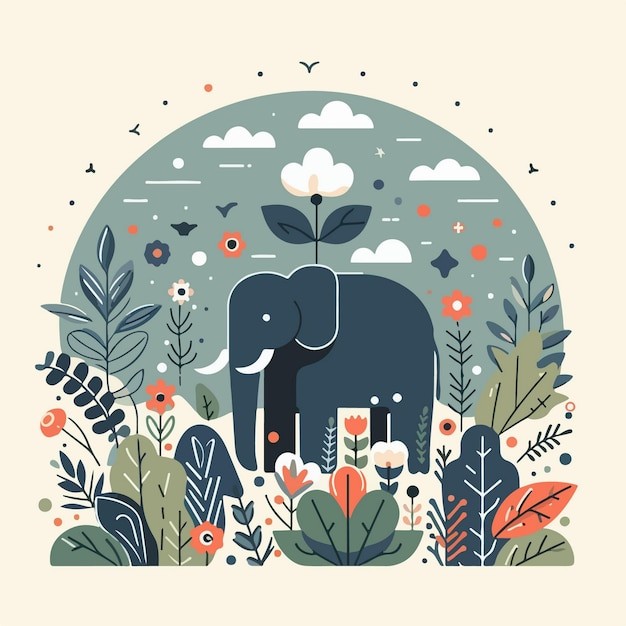 大象鲜花插画