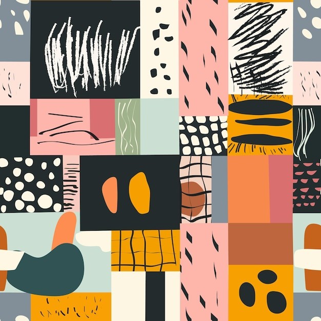 无缝现代艺术感色块涂鸦花纹