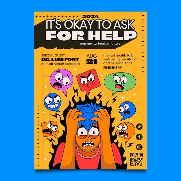 手绘焦虑海报模板