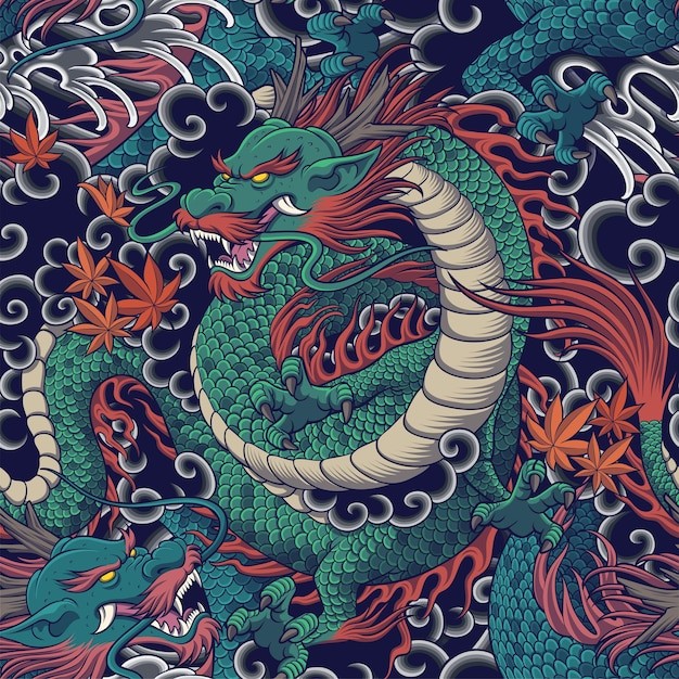 中国龙插画背景花纹