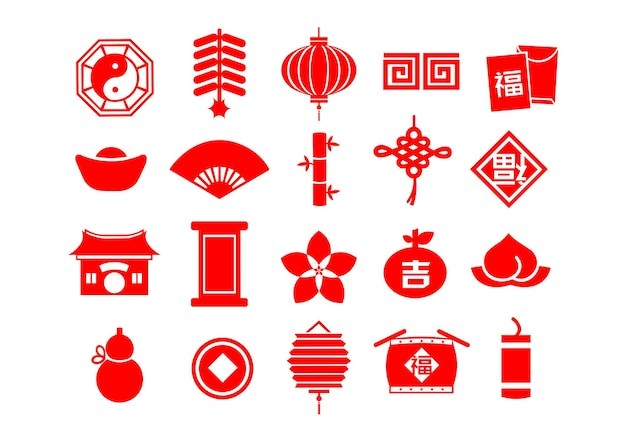 中式传统图案八卦鞭炮灯笼中国结铜钱寿桃