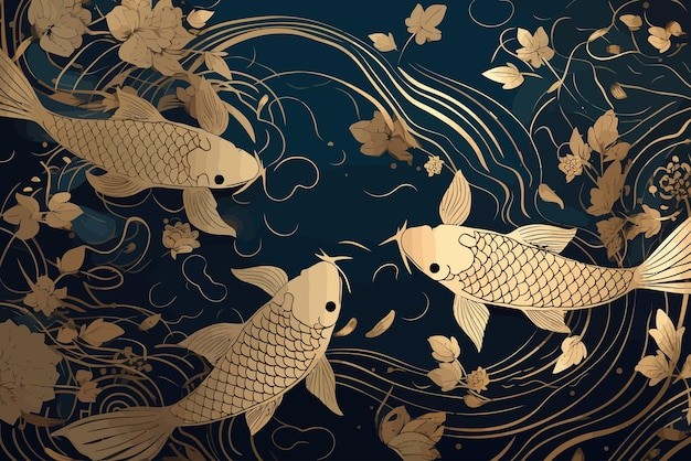 中国风中式传统鲤鱼锦鲤插画背景