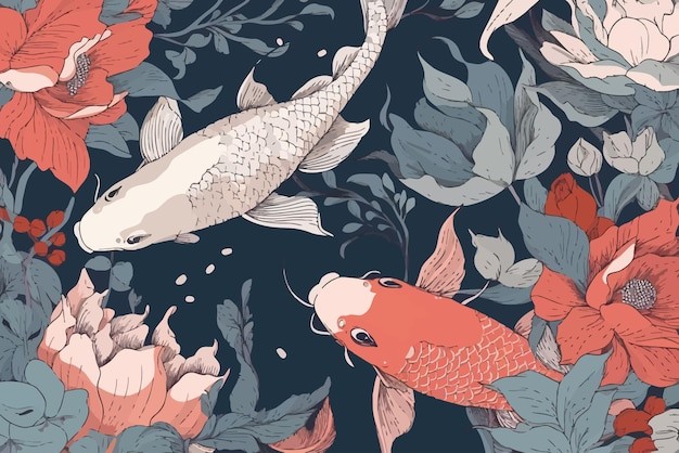 中国风中式传统鲤鱼锦鲤插画背景