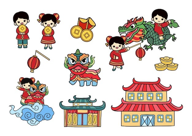 中式卷轴边框舞狮龙元宝建筑元素