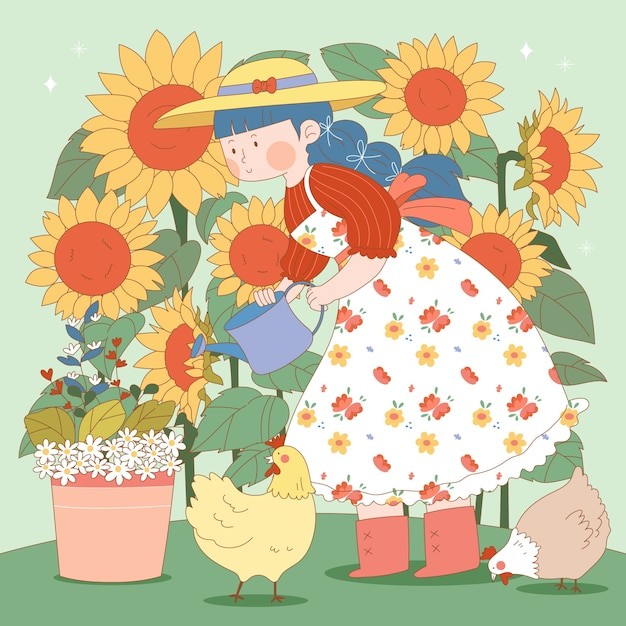 手绘乡村风格插画