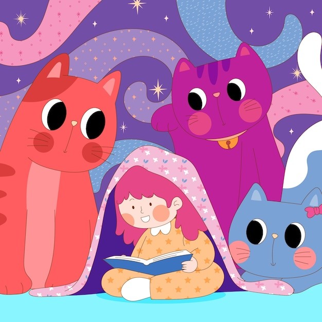 手绘睡前故事插画