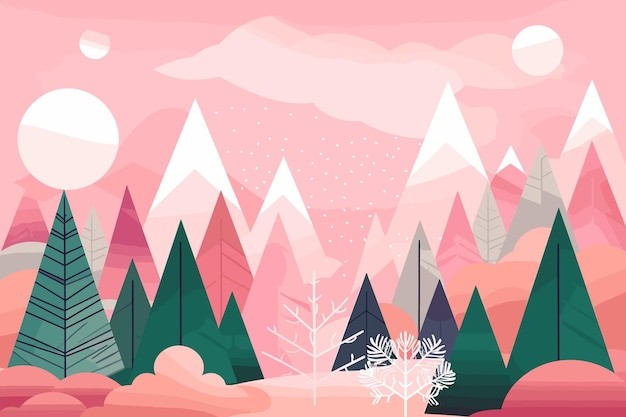 扁平山森林风景插画