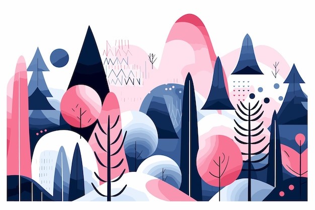 扁平山森林风景插画