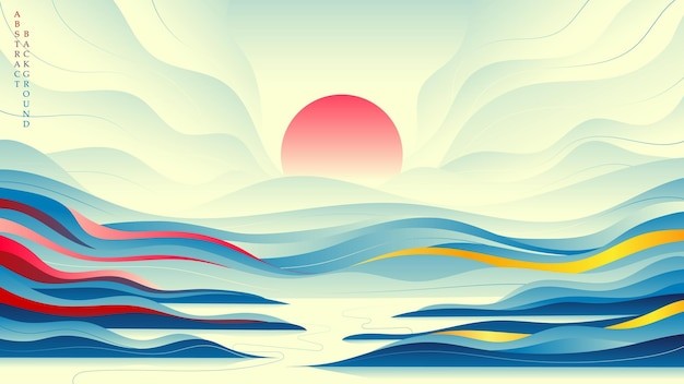 抽象日出中式风格的背景插画