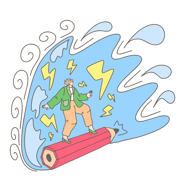 一次为了灵感和成功的飞行，艺术家，作家，记者，博主的概念