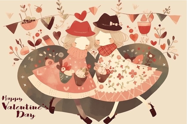 卡通长裙女孩插画