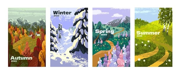 四季春夏秋冬风景插画