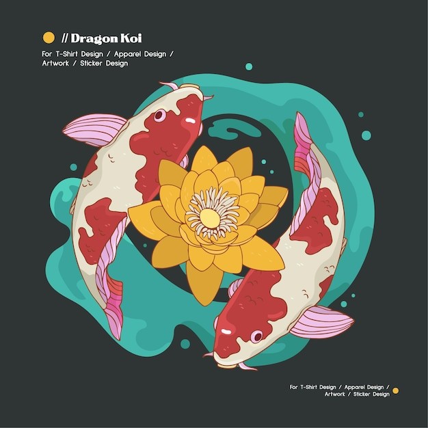手绘锦鲤T恤插画