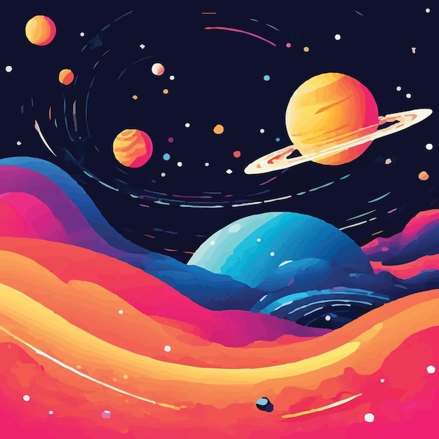 一个拥有行星环和星星的星球插画