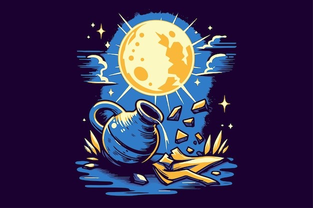 明亮的月光照在破损的壶上