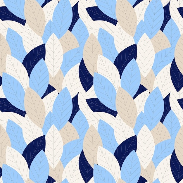 蓝色米色树叶无缝花纹