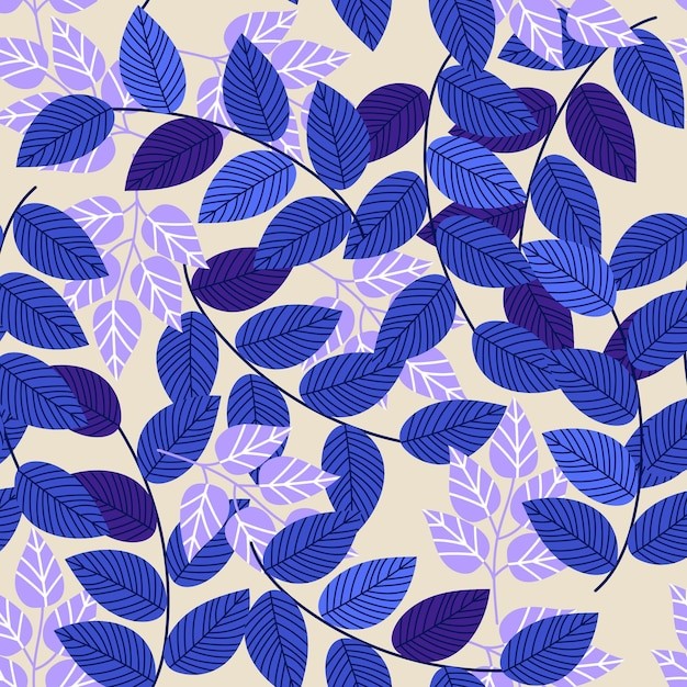 蓝色紫色叶子树叶无缝花纹