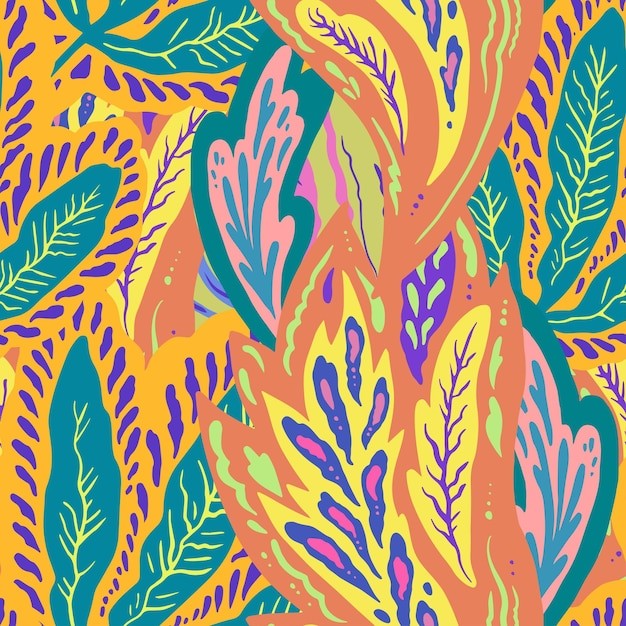 多彩植物叶子无缝花纹