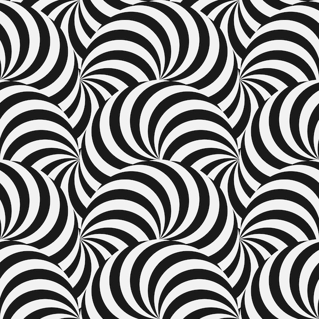 视错觉卷曲黑白无缝花纹