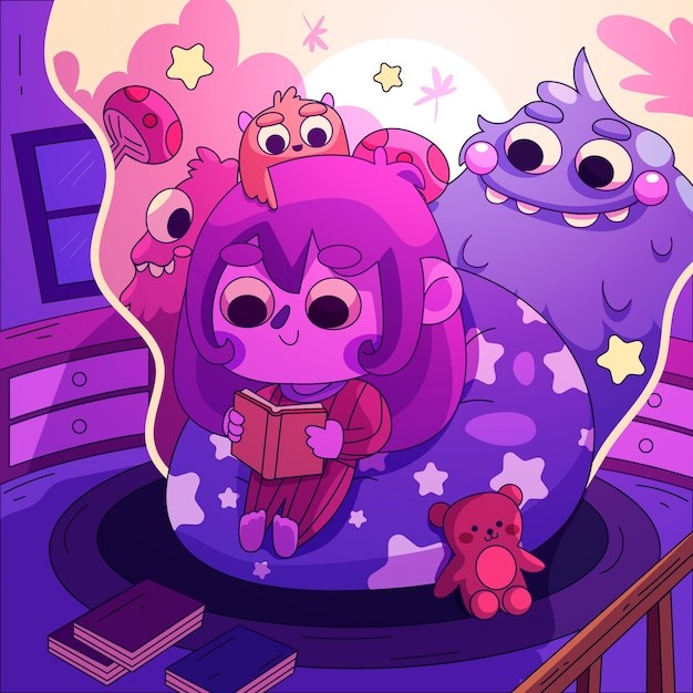 手绘睡前故事插画