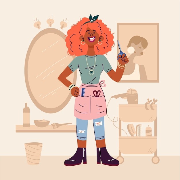 手绘美发师卡通插画