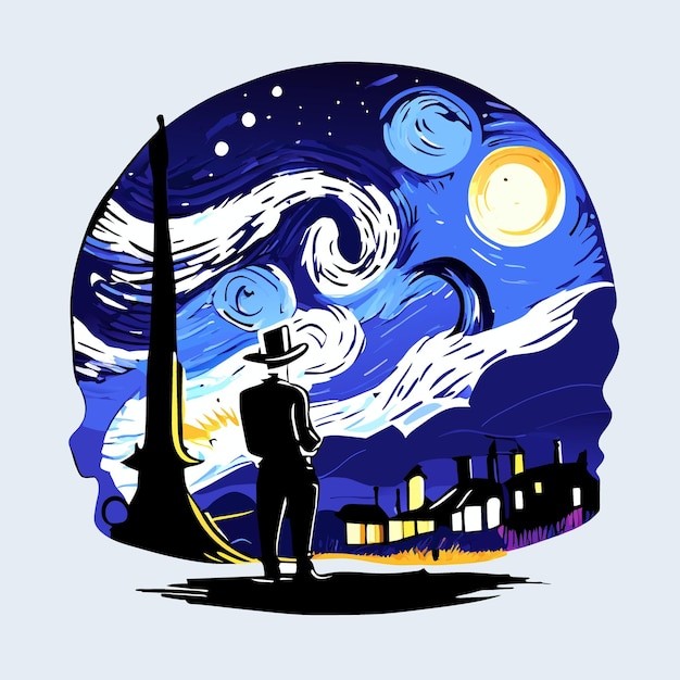 梵高星空风格插画