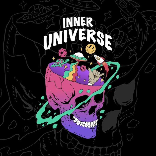 头脑风暴骷髅头创意思维思想绽放概念插画