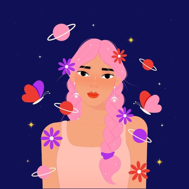 粉红色头发的女孩插画